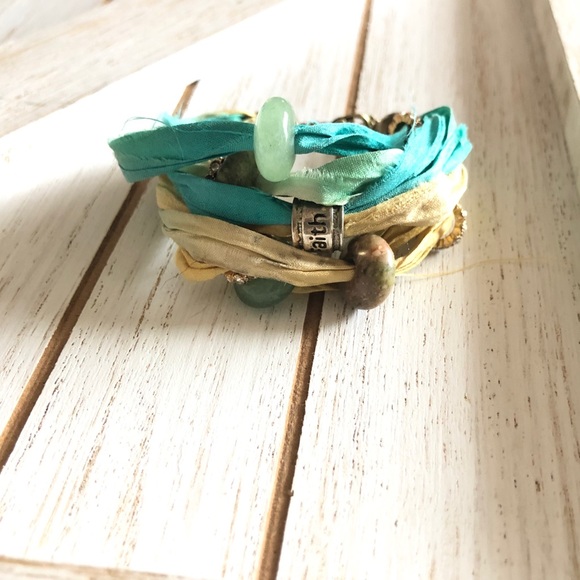 Handmade Sari Silk and Gemstone Faith Bracelet - Picture 2 of 7